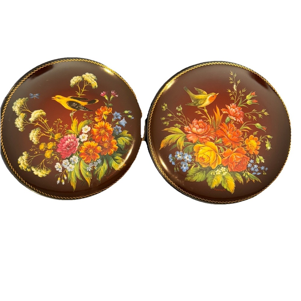 Vtg 1991 Pair‎ Russian 'Rhapsody Fantasy' Bradford Exchange Played Birds Flowers